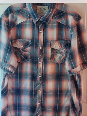 BKE Vintage Pearl Snap Plaid Western Cowboy Country Festival Rockabilly Music LG